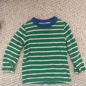 Primary Heathered long sleeve tee in stripe - green and white with blue piping